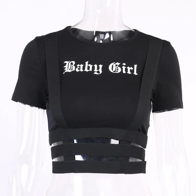 Baby Girl Letter Printed Sexy Cropped Slim Shirt