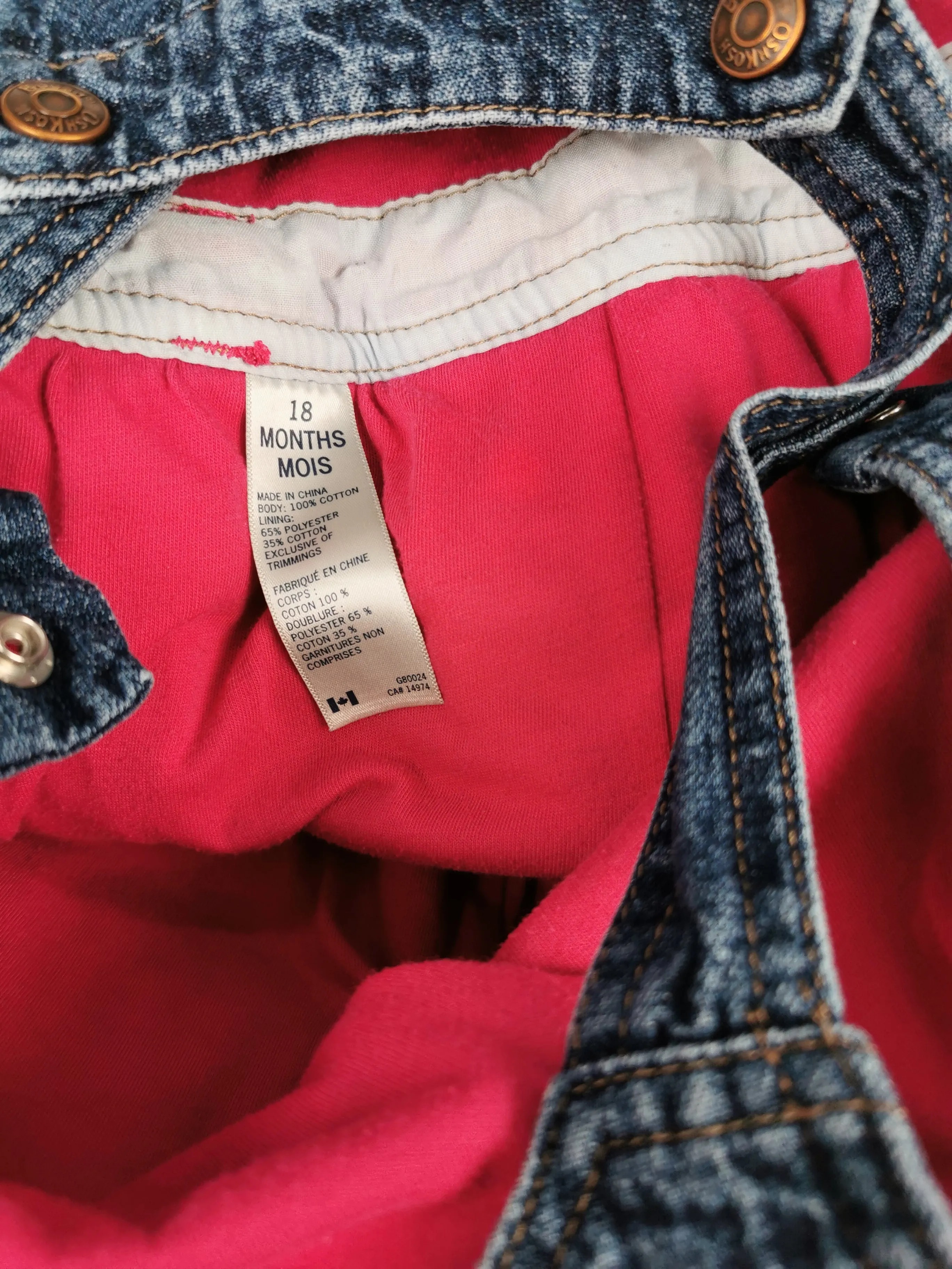 BABY GIRL SIZE 18 MONTHS - OSHKOSH, Soft Cotton Overalls VGUC B55