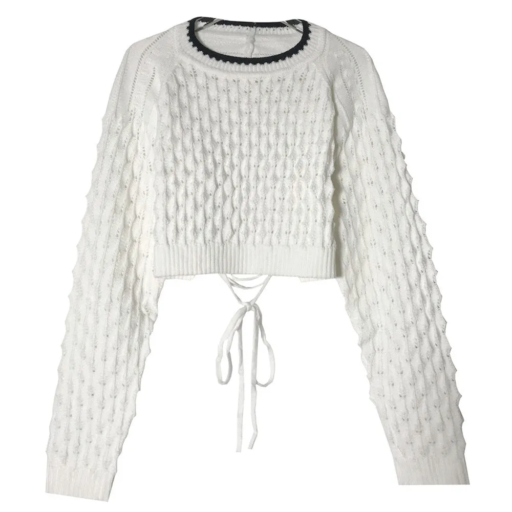 Backless Hollow-out Round Neck Sweaters Crop Tops