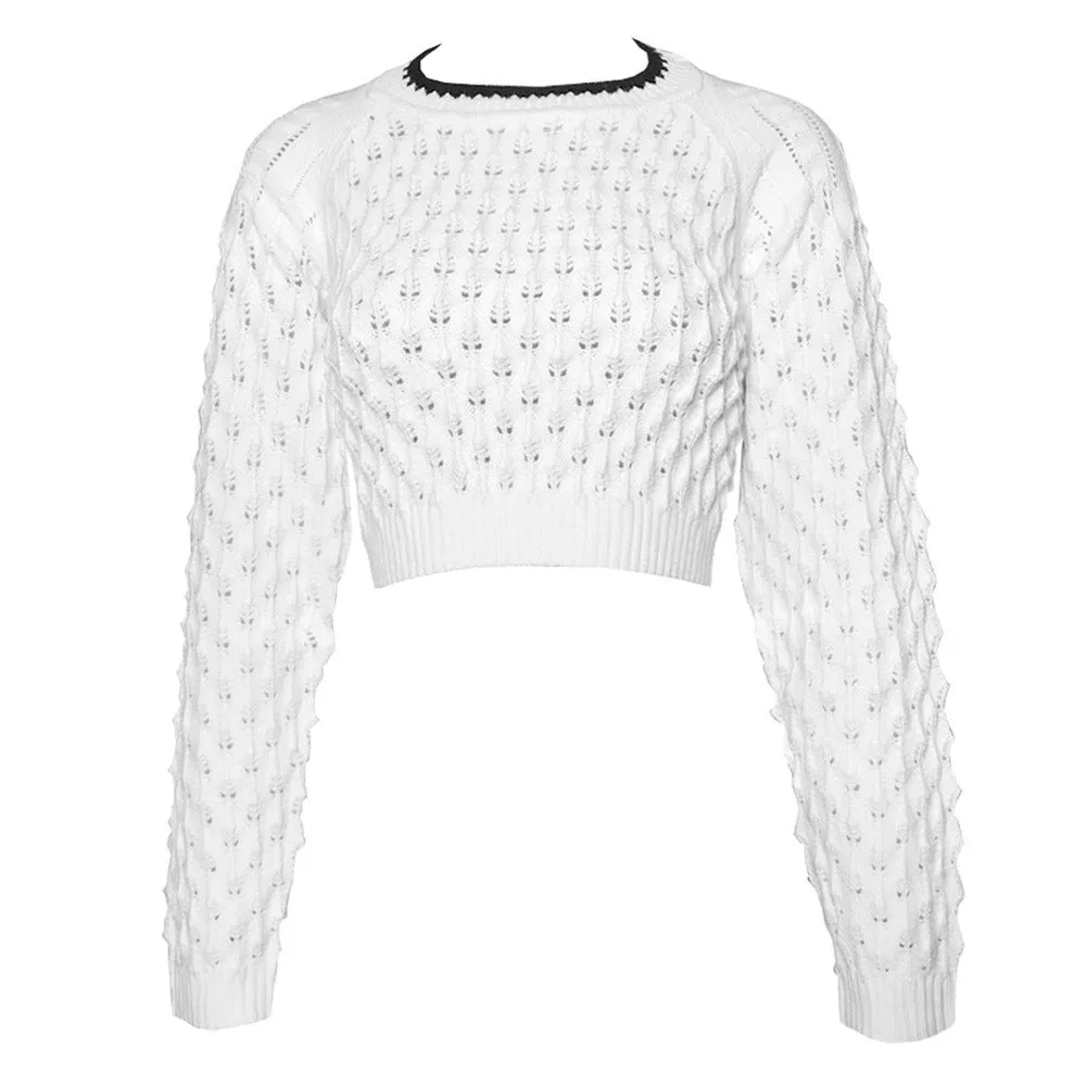 Backless Hollow-out Round Neck Sweaters Crop Tops