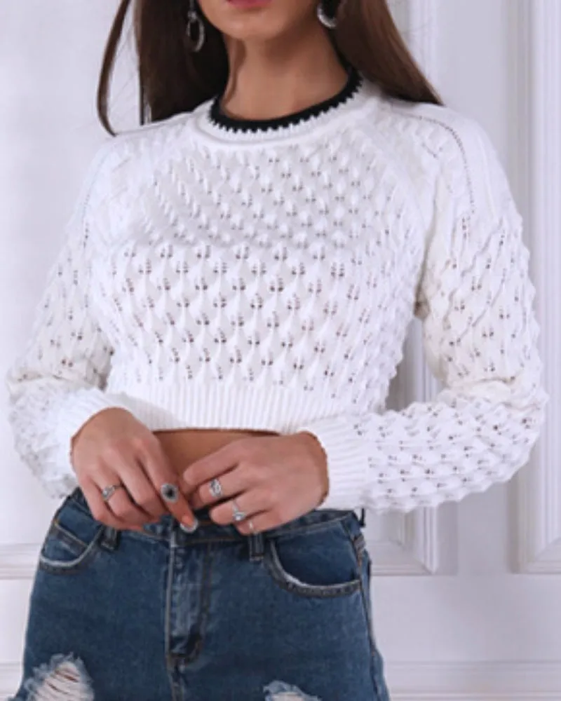 Backless Hollow-out Round Neck Sweaters Crop Tops