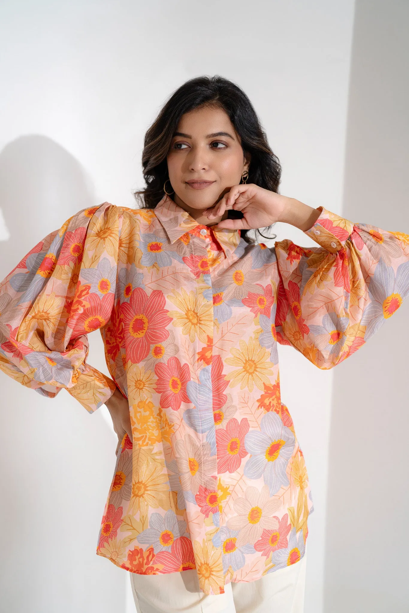 Ballon Sleeve Muslin Shirt
