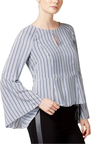 Bar III | Antibes Woven Bell Sleeve Stipe Top | White | XS
