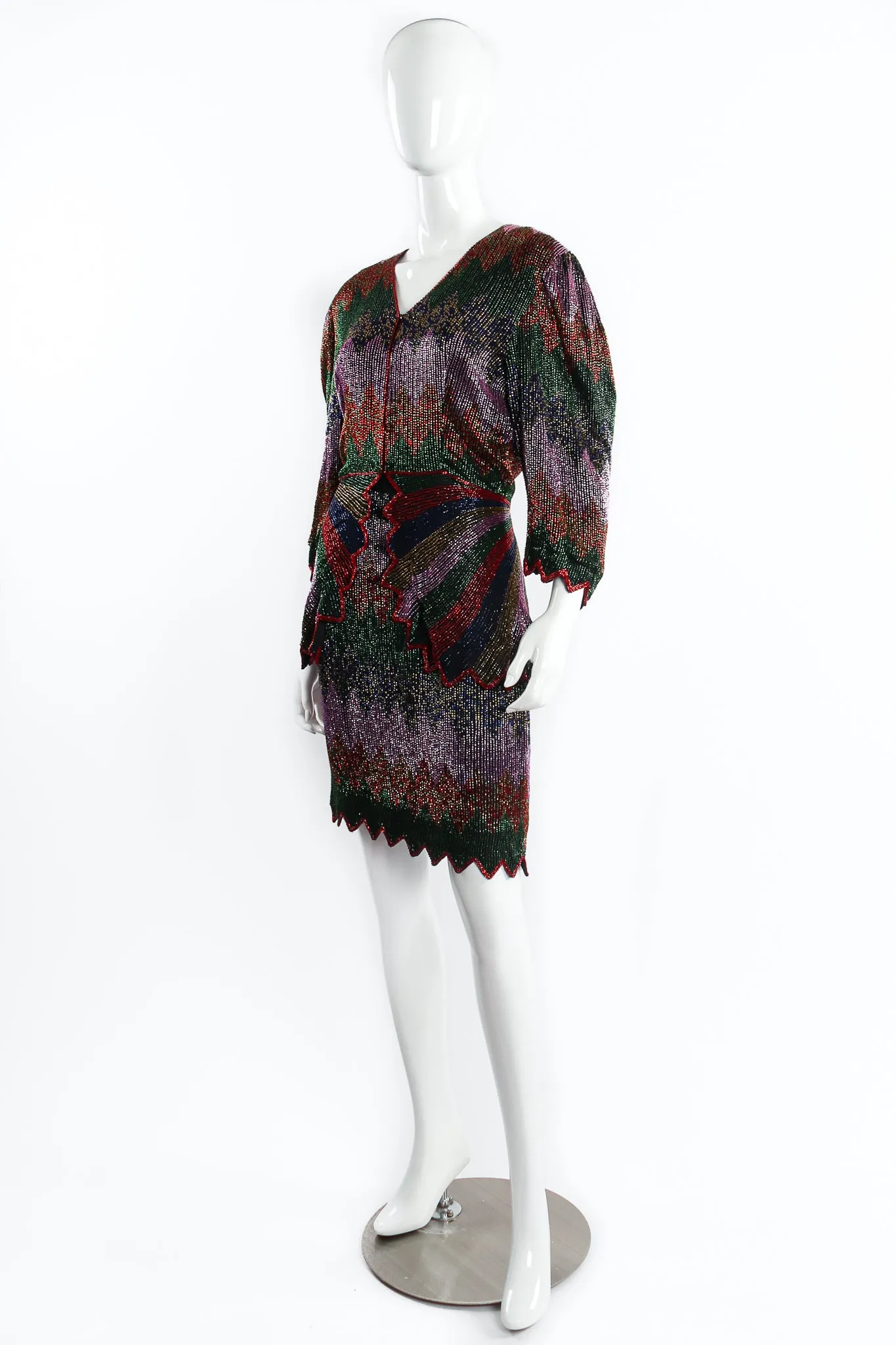 Beaded Rainbow Peplum Jacket & Skirt Set