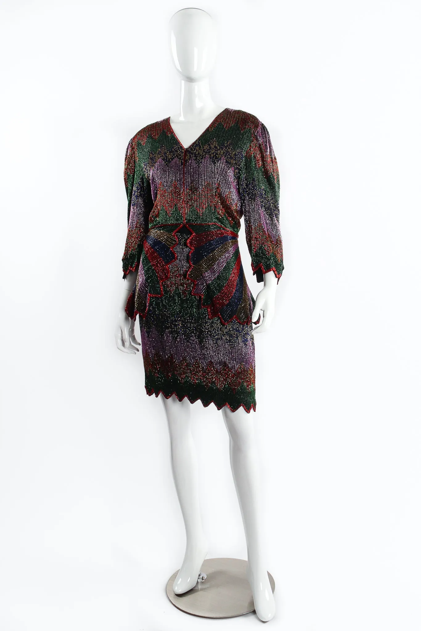 Beaded Rainbow Peplum Jacket & Skirt Set