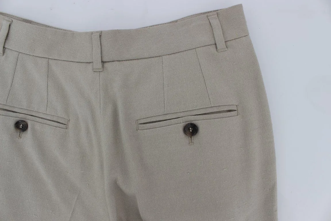 Beige Stretch High Waist Capri Pants