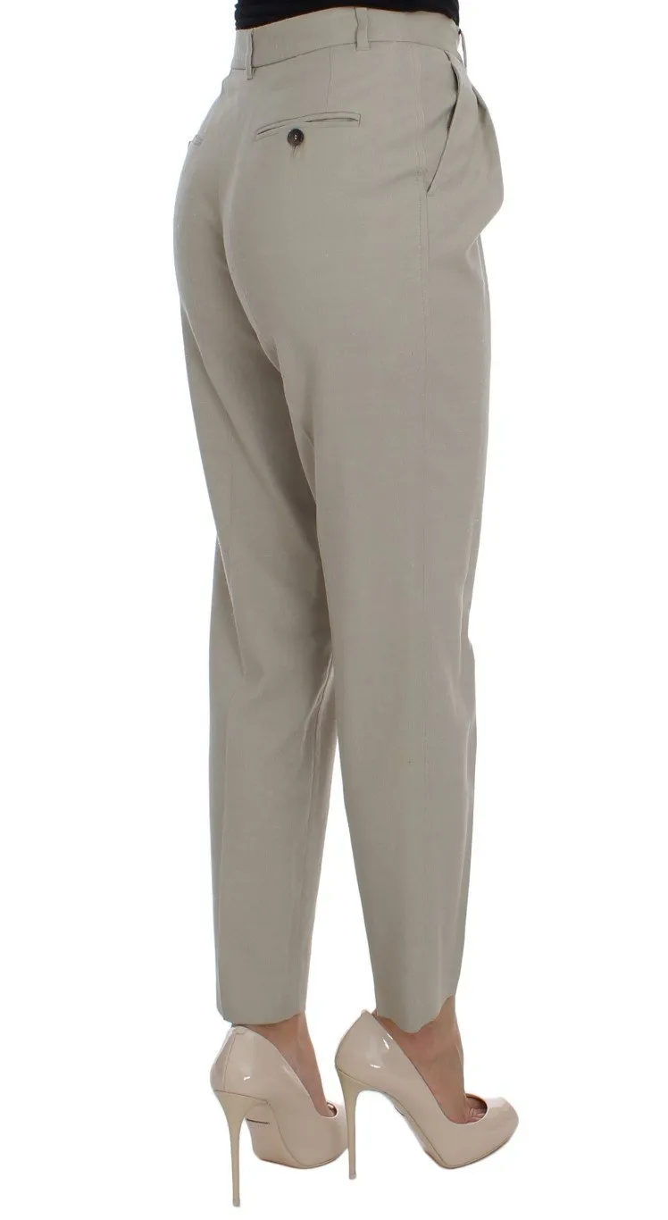 Beige Stretch High Waist Capri Pants