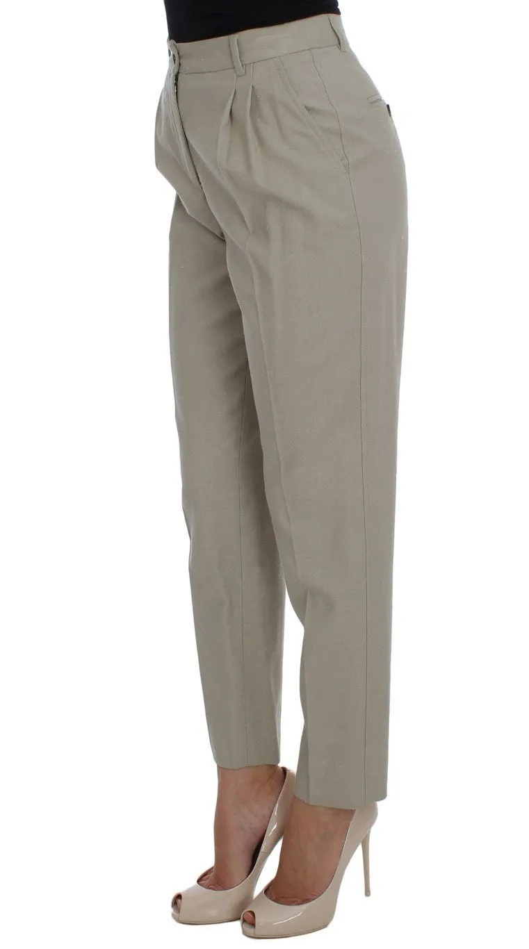 Beige Stretch High Waist Capri Pants