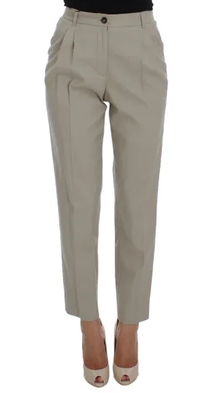 Beige Stretch High Waist Capri Pants