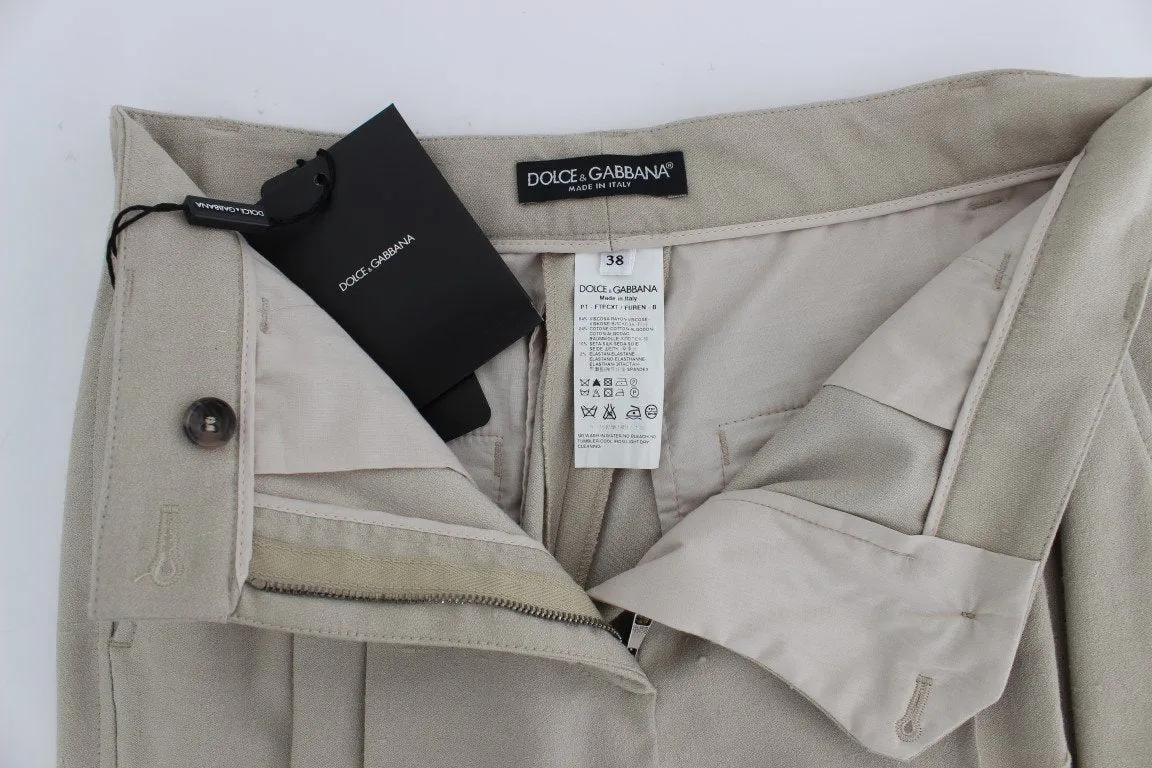 Beige Stretch High Waist Capri Pants