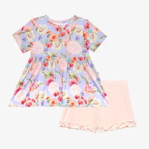 Bellamy - Henley Short Sleeve Peplum Top & Ruffled Short