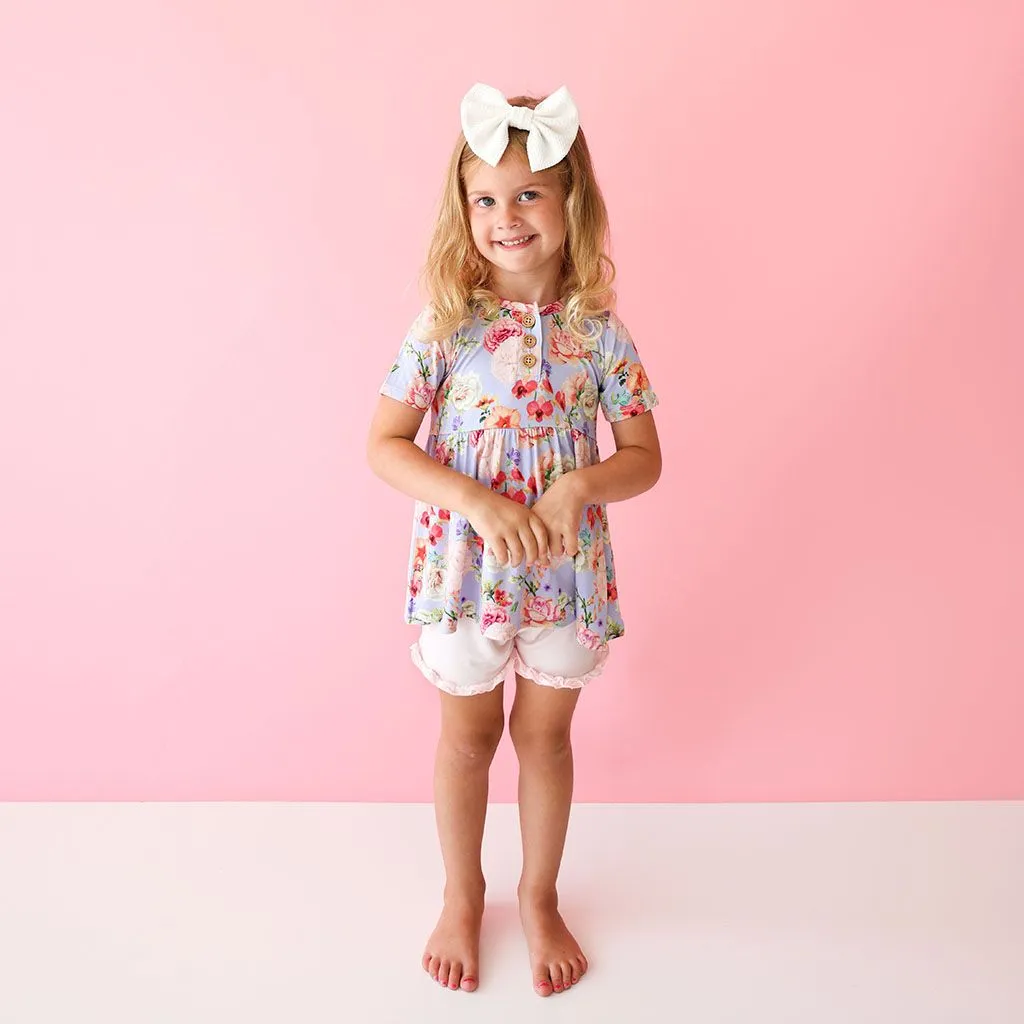 Bellamy - Henley Short Sleeve Peplum Top & Ruffled Short