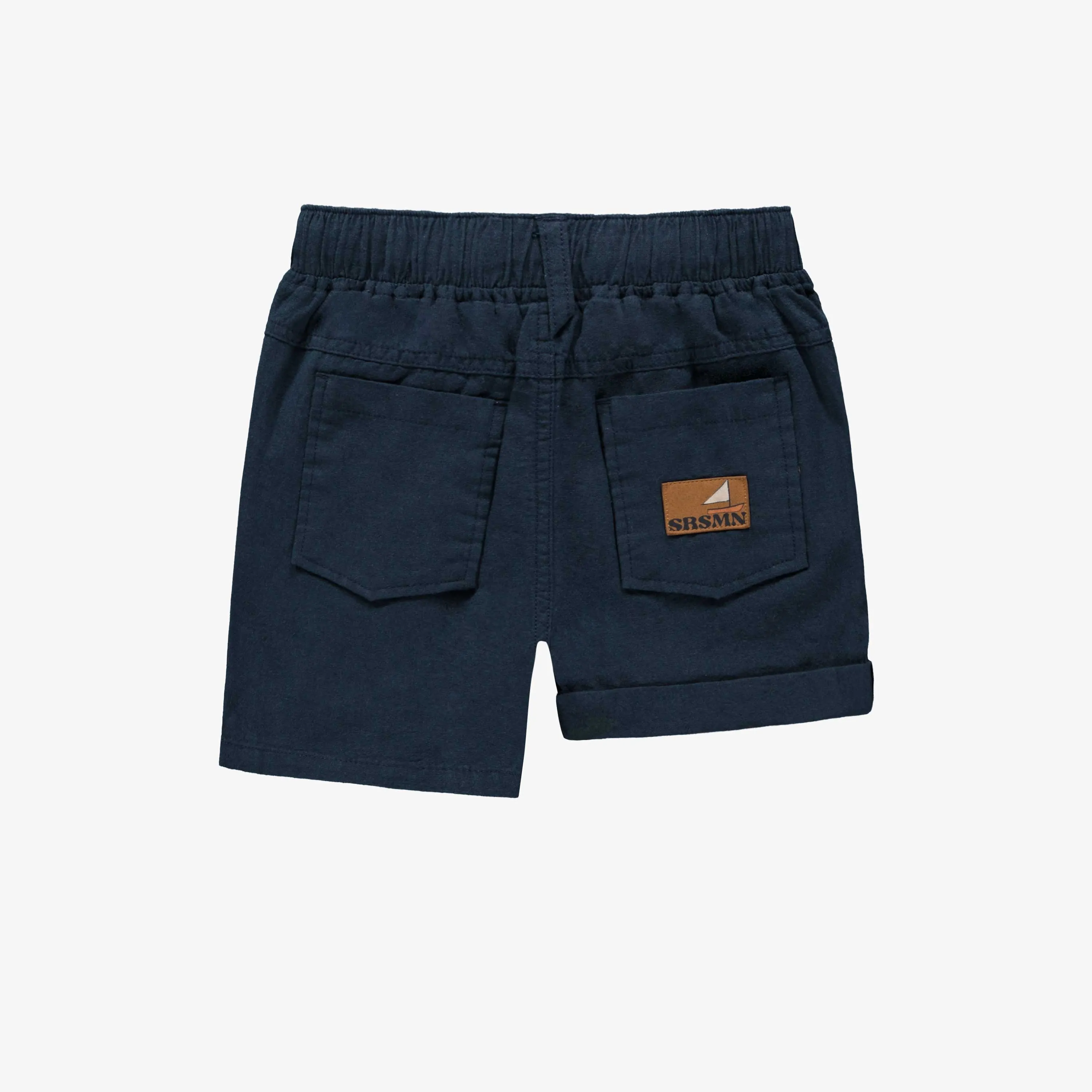 Bermudas coupe décontractée marin en coton et lin, enfant || Navy relaxed fit bermudas in cotton and linen, child