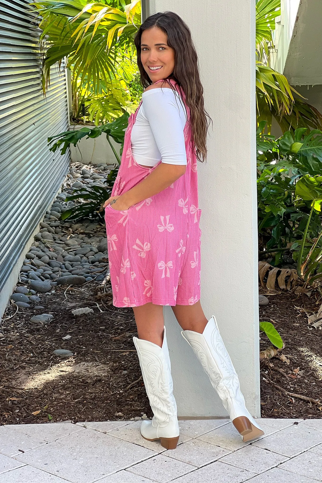 Berry Ribbed Bow Shortalls