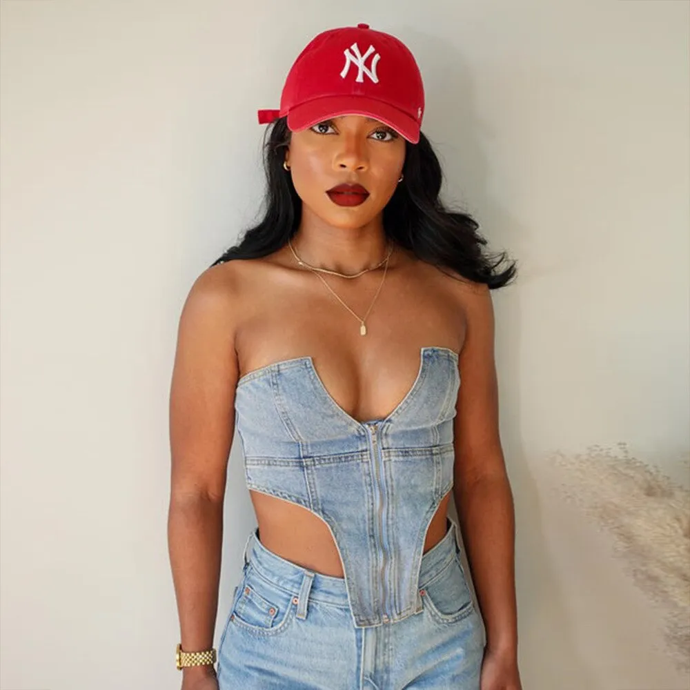BerryBetty - Summer New Irregular Strapless Zipper Denim Crop Top Corset Women Blue Jeans Tube Tops Party Clubwear Streetwear Clothes