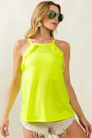 BiBi French Terry Knit Ruffled Detail Sleeveless Top