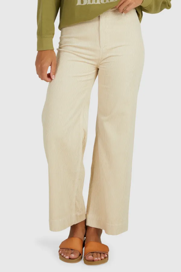 Billabong Cord Wide Leg Pant - WHITE SANDS