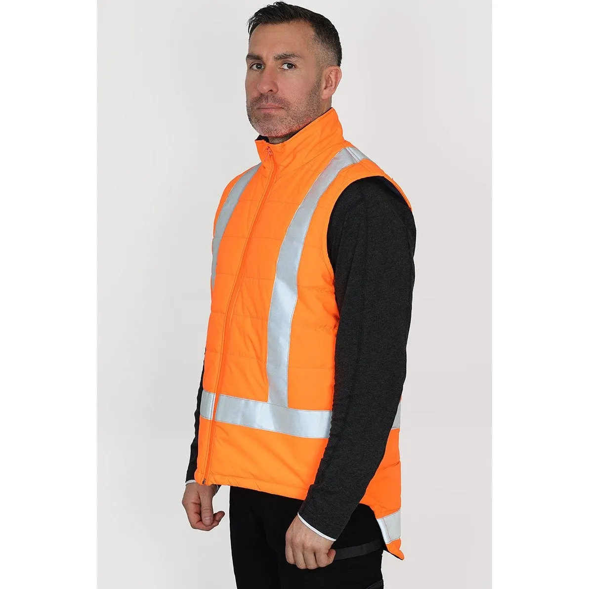 Bisley Taped Hi-Vis Puffer Vest with "X" Back Taping