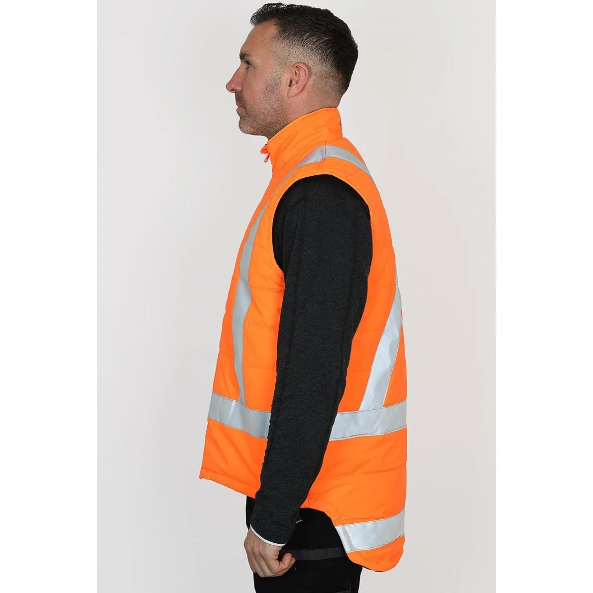 Bisley Taped Hi-Vis Puffer Vest with "X" Back Taping