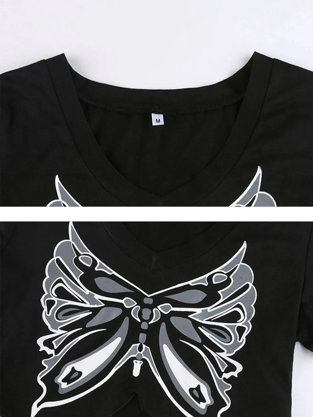 Black Butterfly Irregular Crop Top