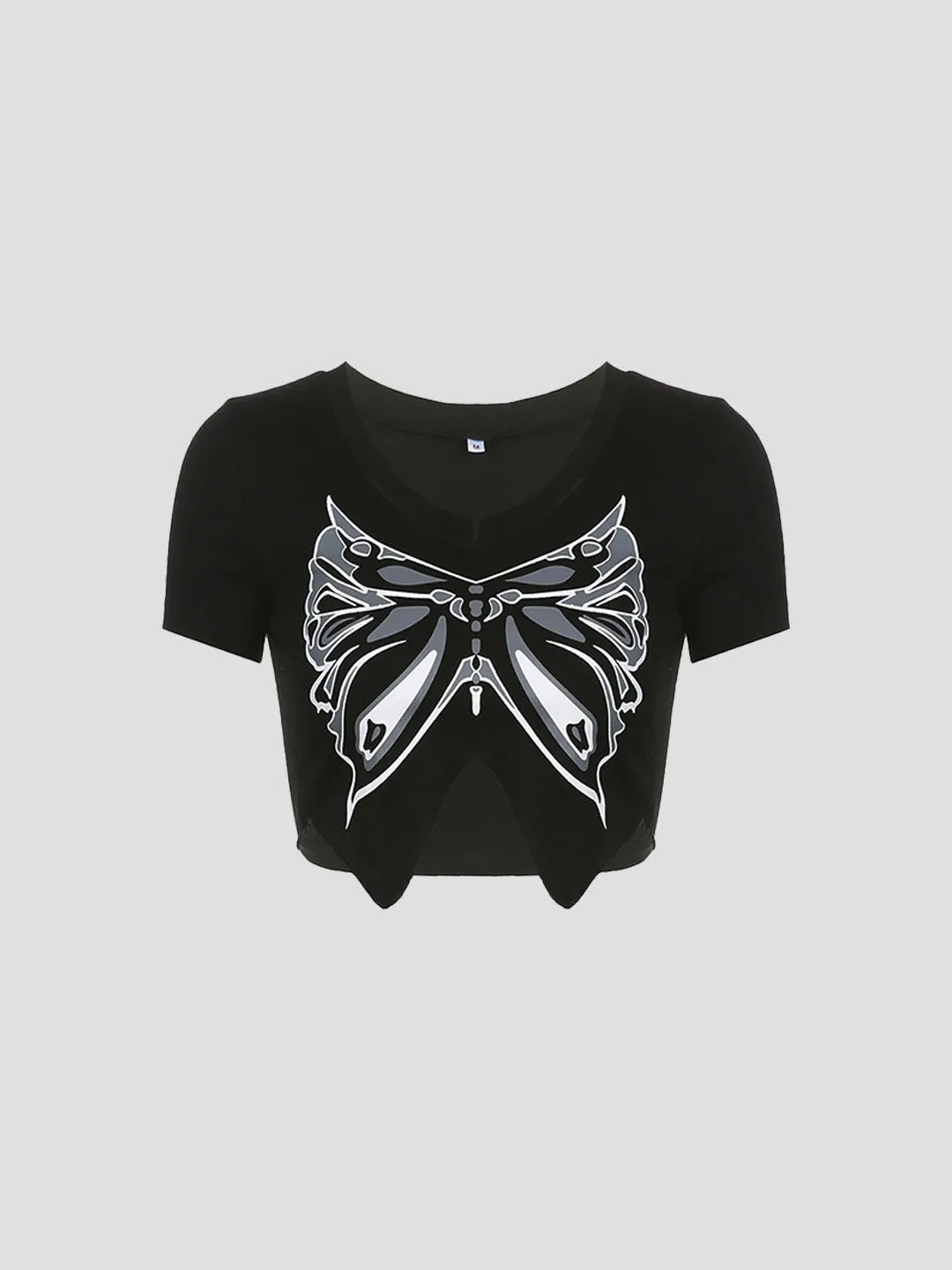 Black Butterfly Irregular Crop Top