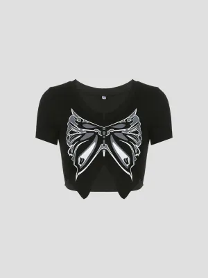 Black Butterfly Irregular Crop Top
