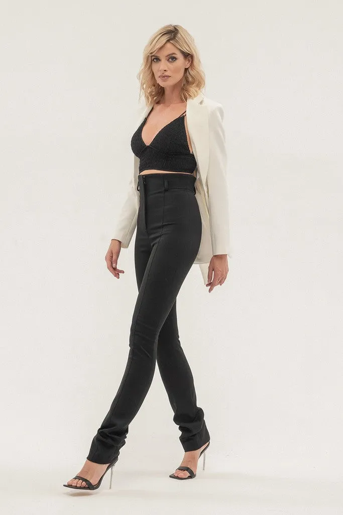 Black Day Solid Color Straight High Waist Pants