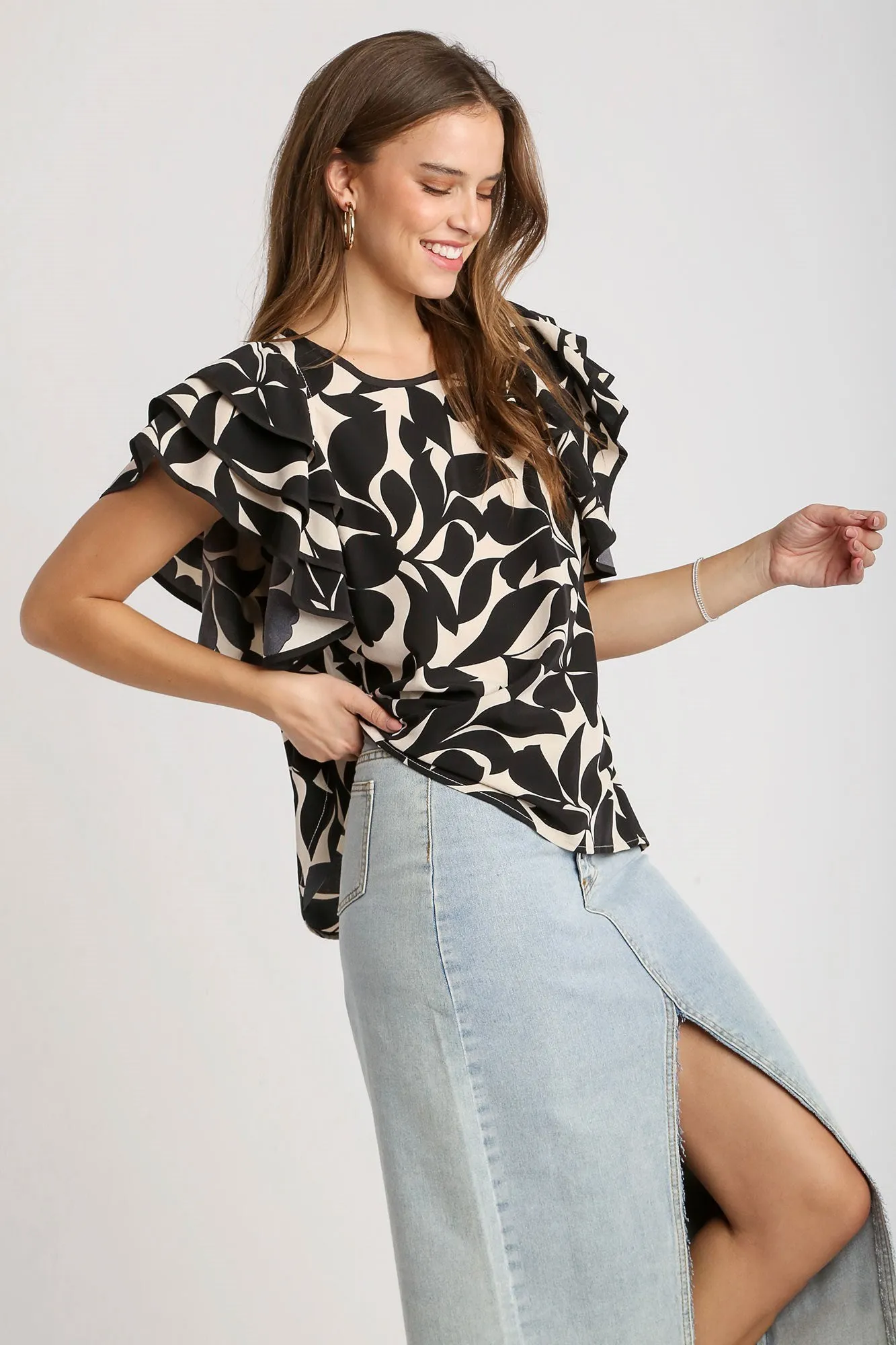 Black Keyhole Ruffle Top