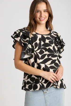 Black Keyhole Ruffle Top