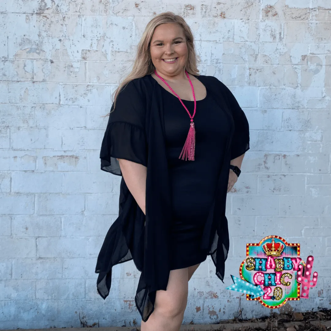 Black Kimono with Ruffled Sides