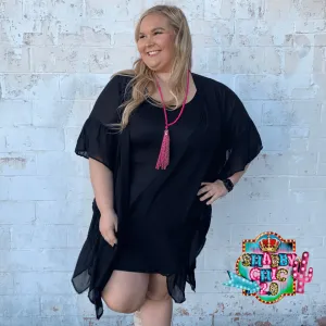 Black Kimono with Ruffled Sides