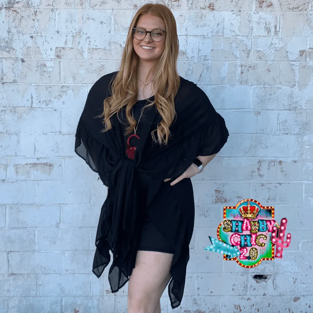 Black Kimono with Ruffled Sides