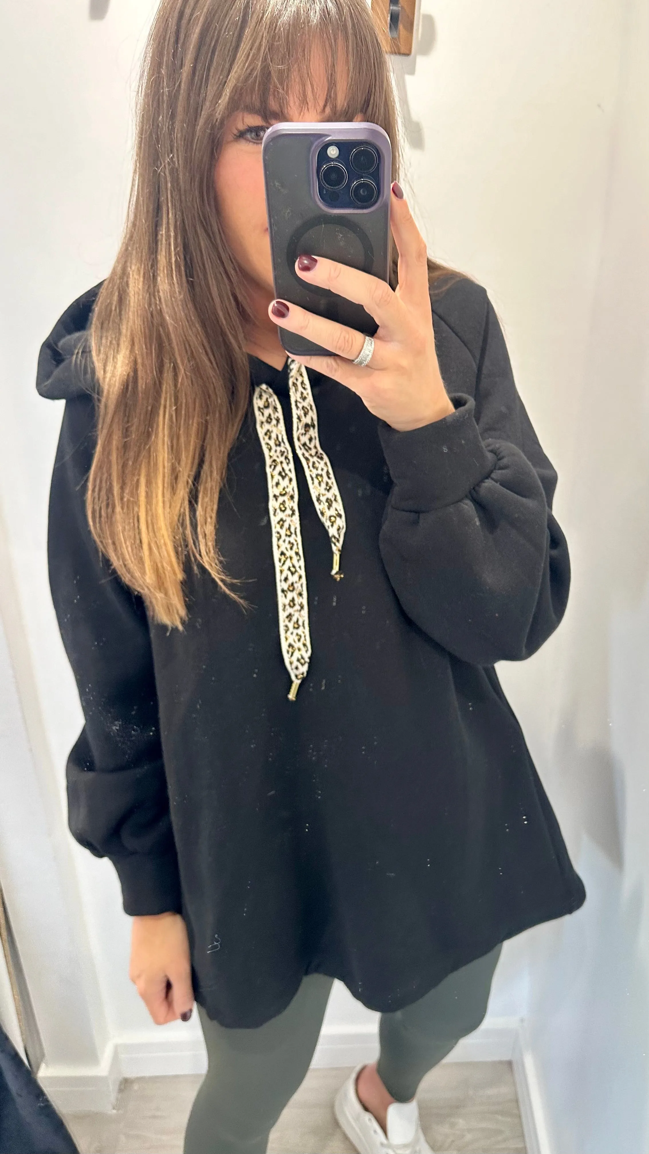 BLACK LEOPARD DRAWSTRING HOODIE
