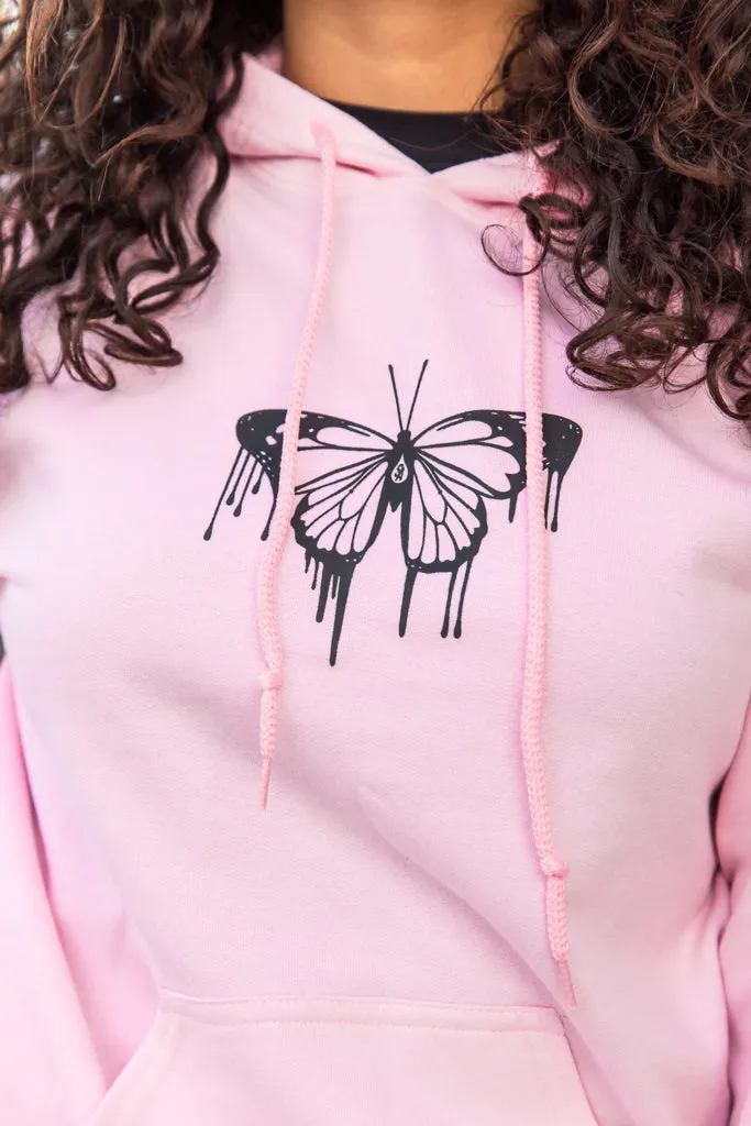 Black Passion Butterfly Drip | Light Pink Hoodie