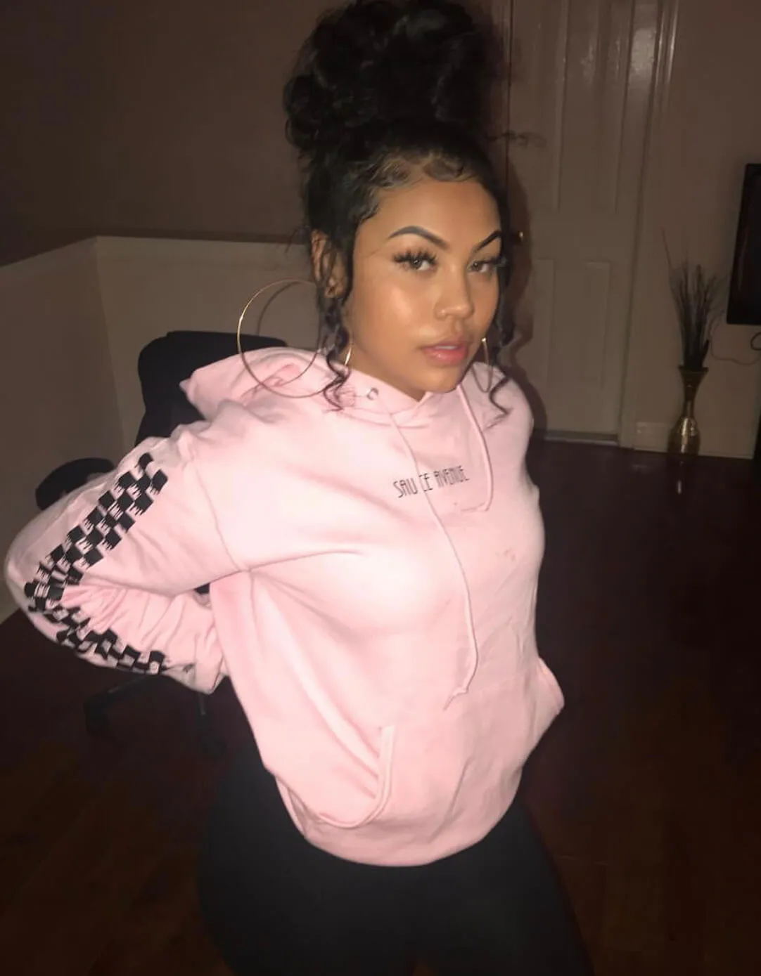Black SA | Light Pink Hoodie (Solid Checkered Drippin Sleeves)