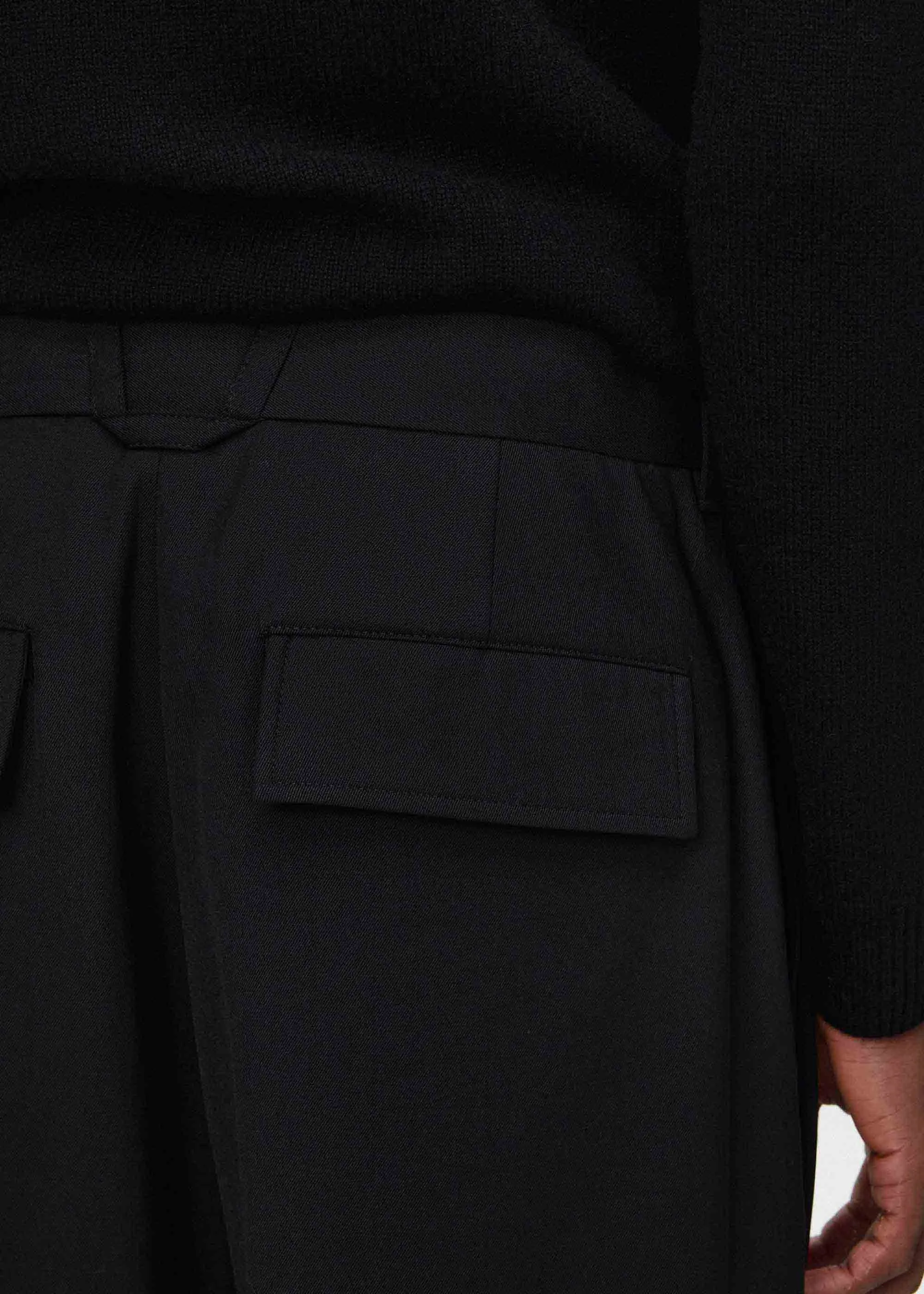 Black Side Pleat Wool Trousers