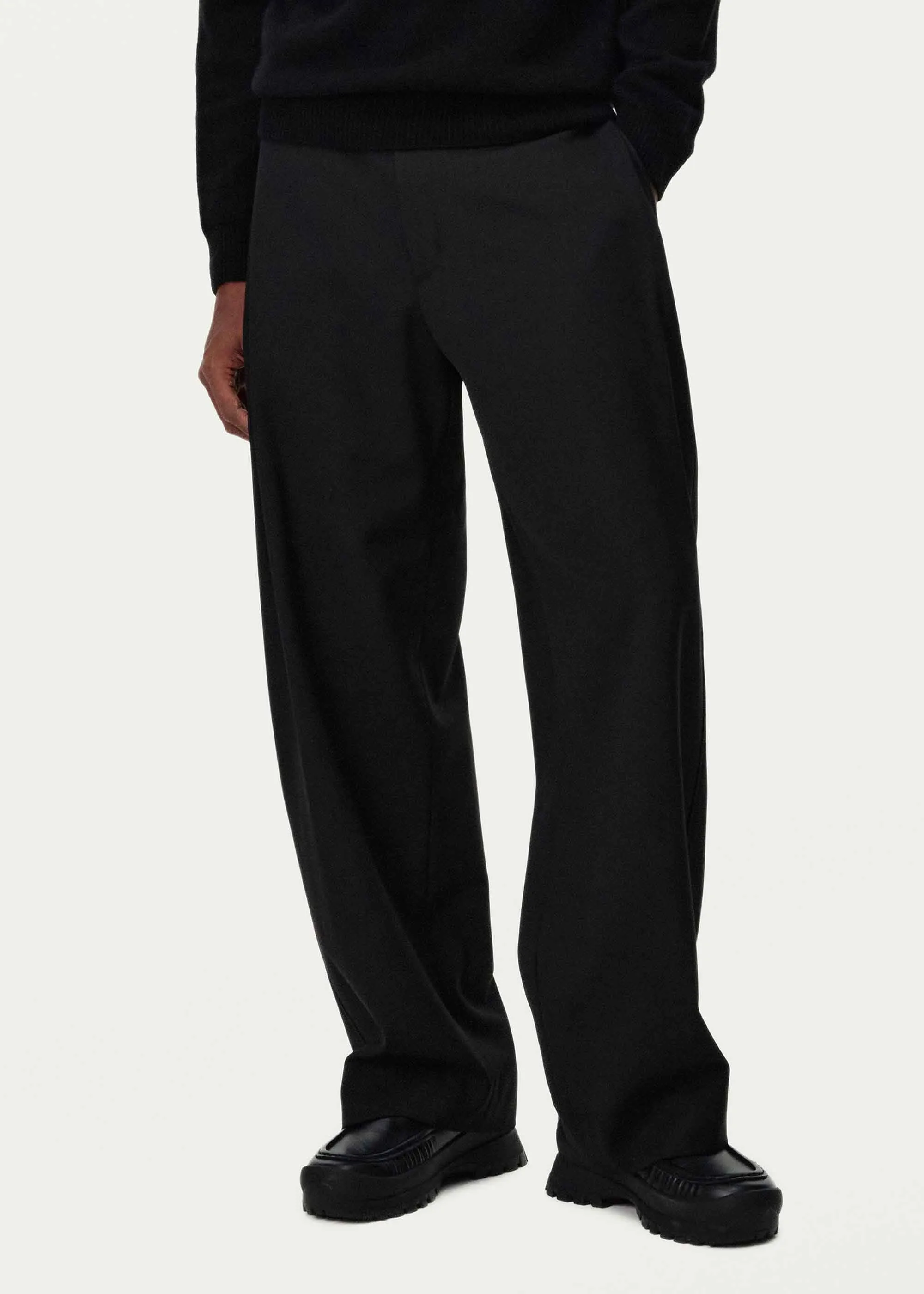 Black Side Pleat Wool Trousers