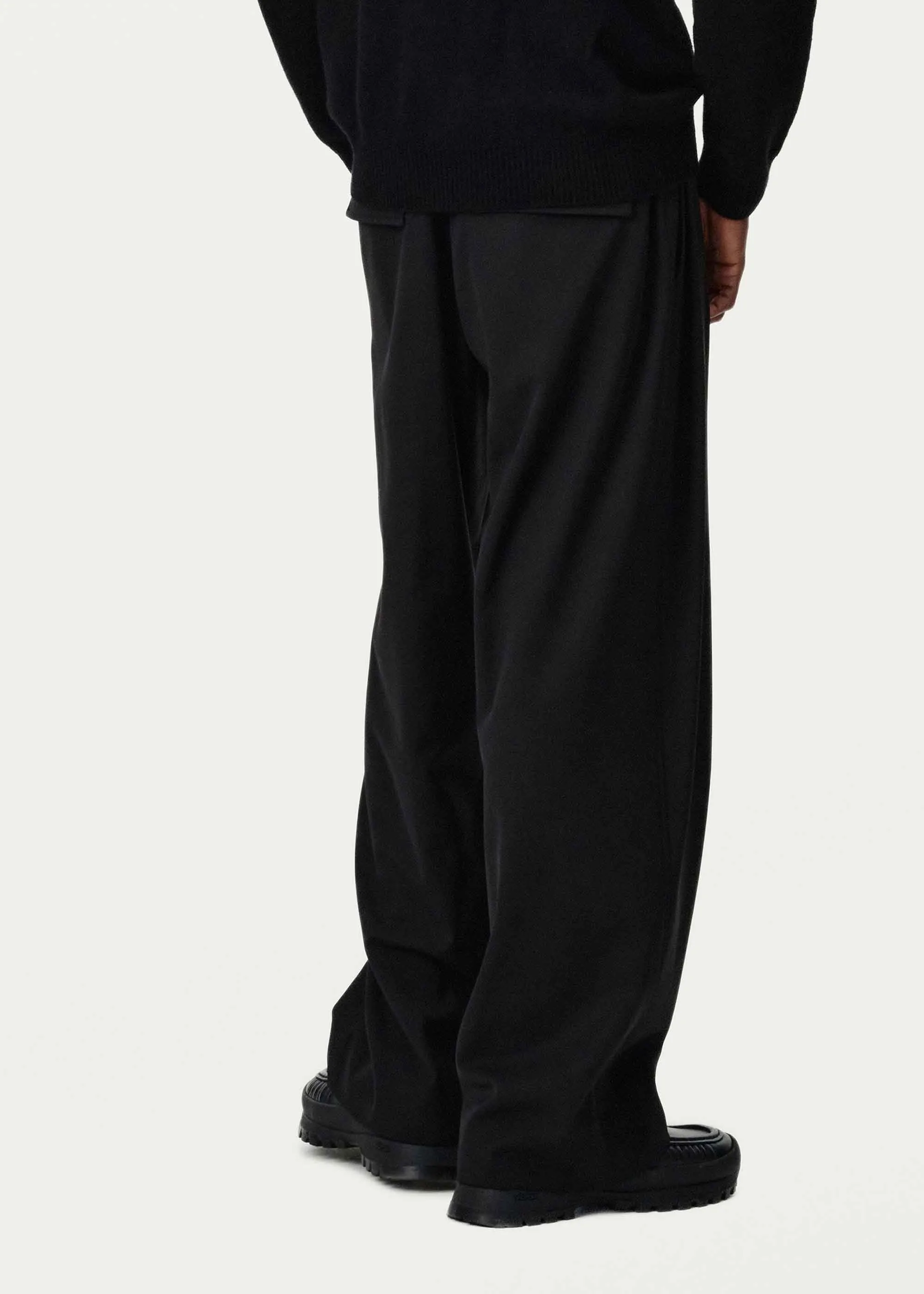 Black Side Pleat Wool Trousers