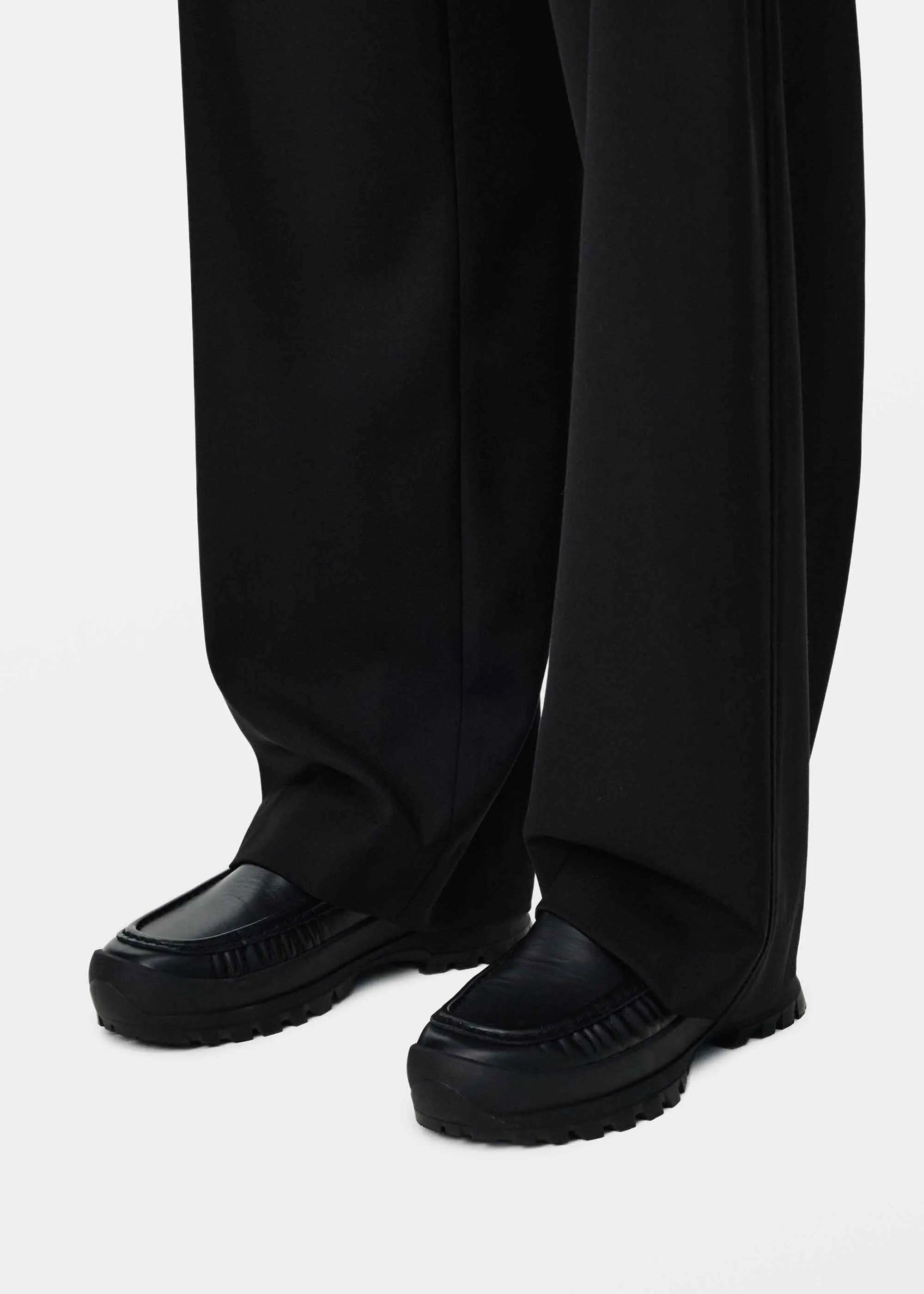Black Side Pleat Wool Trousers