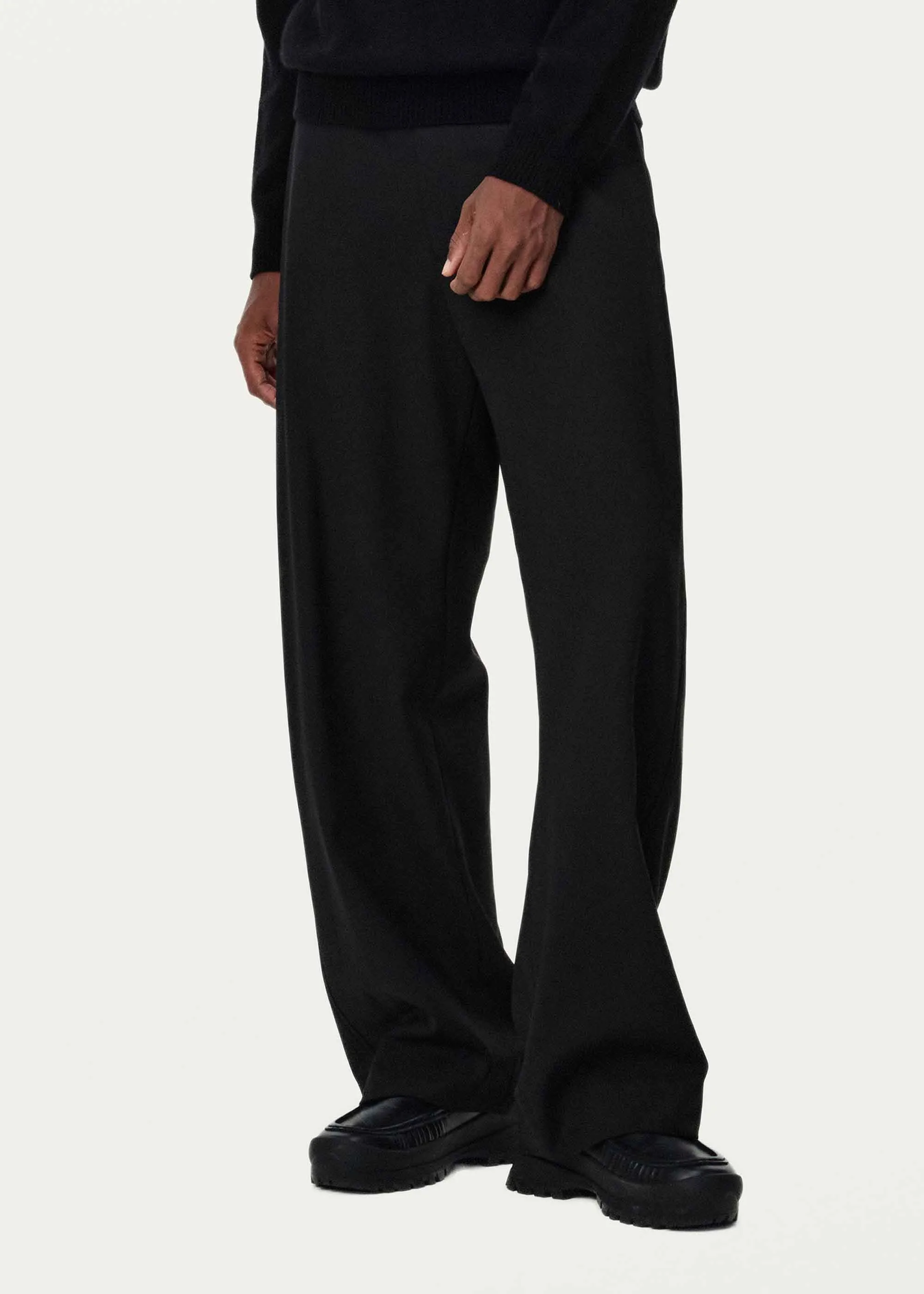 Black Side Pleat Wool Trousers