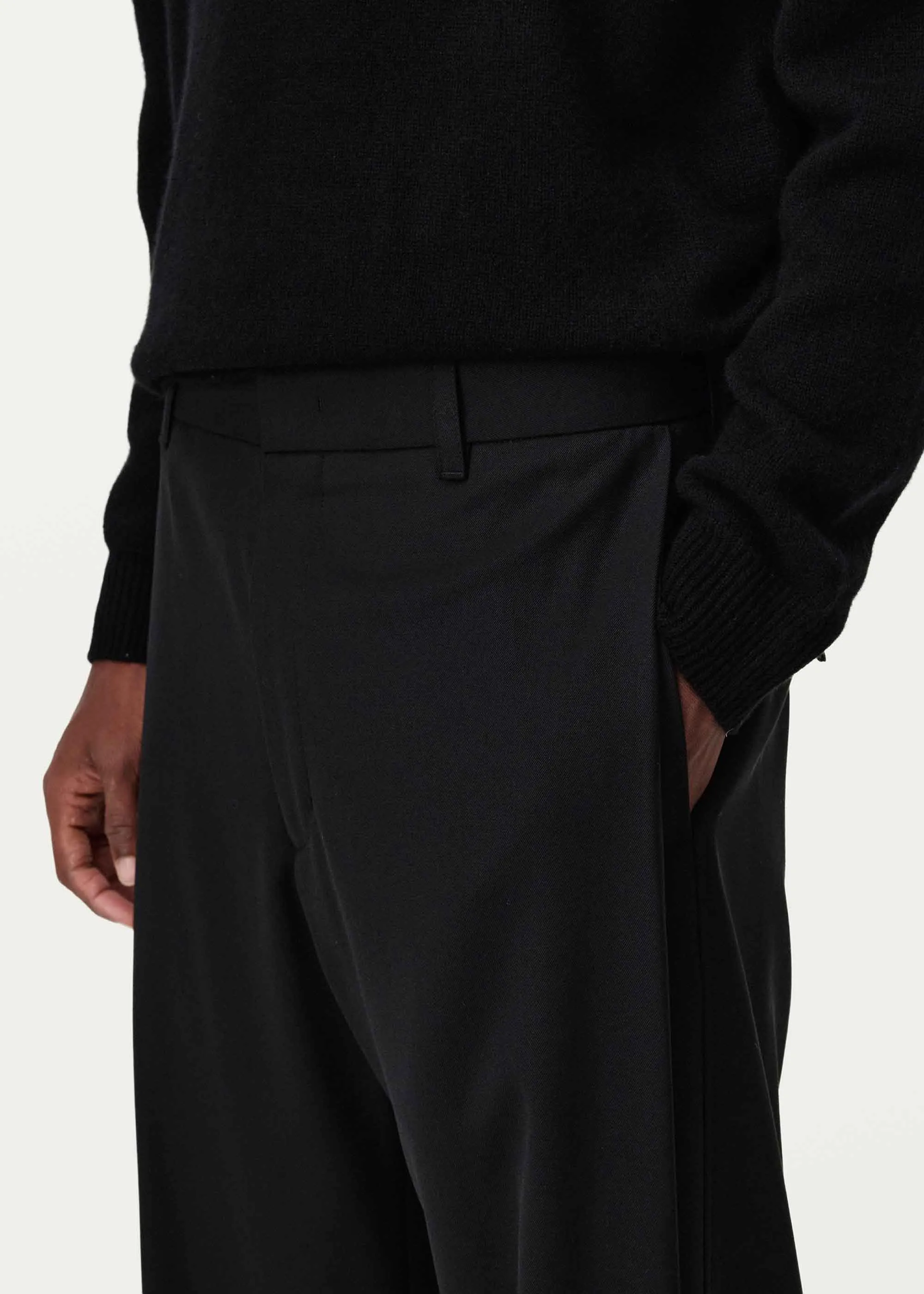 Black Side Pleat Wool Trousers