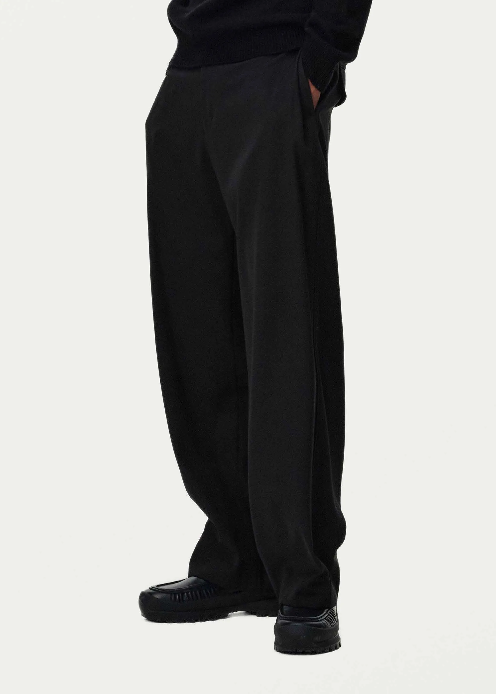 Black Side Pleat Wool Trousers
