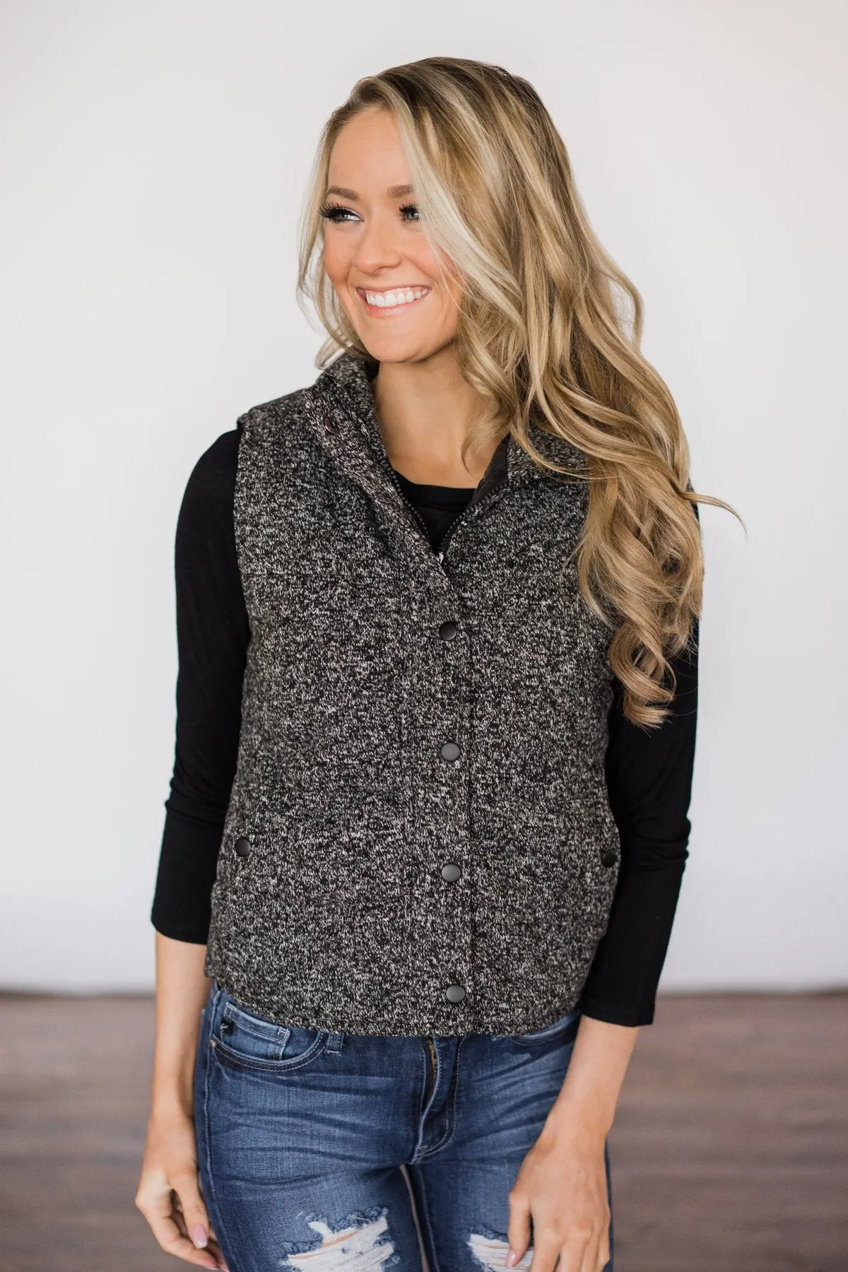 Black Speckled Puffer Vest