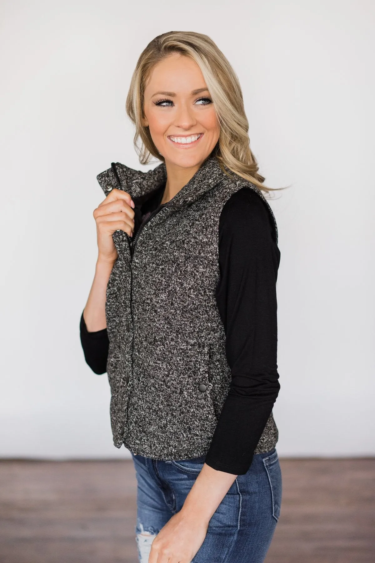 Black Speckled Puffer Vest