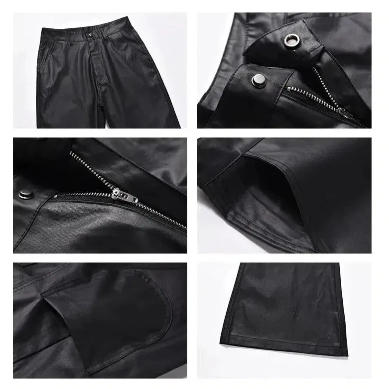 Black Straight-leg PU Leather Pants