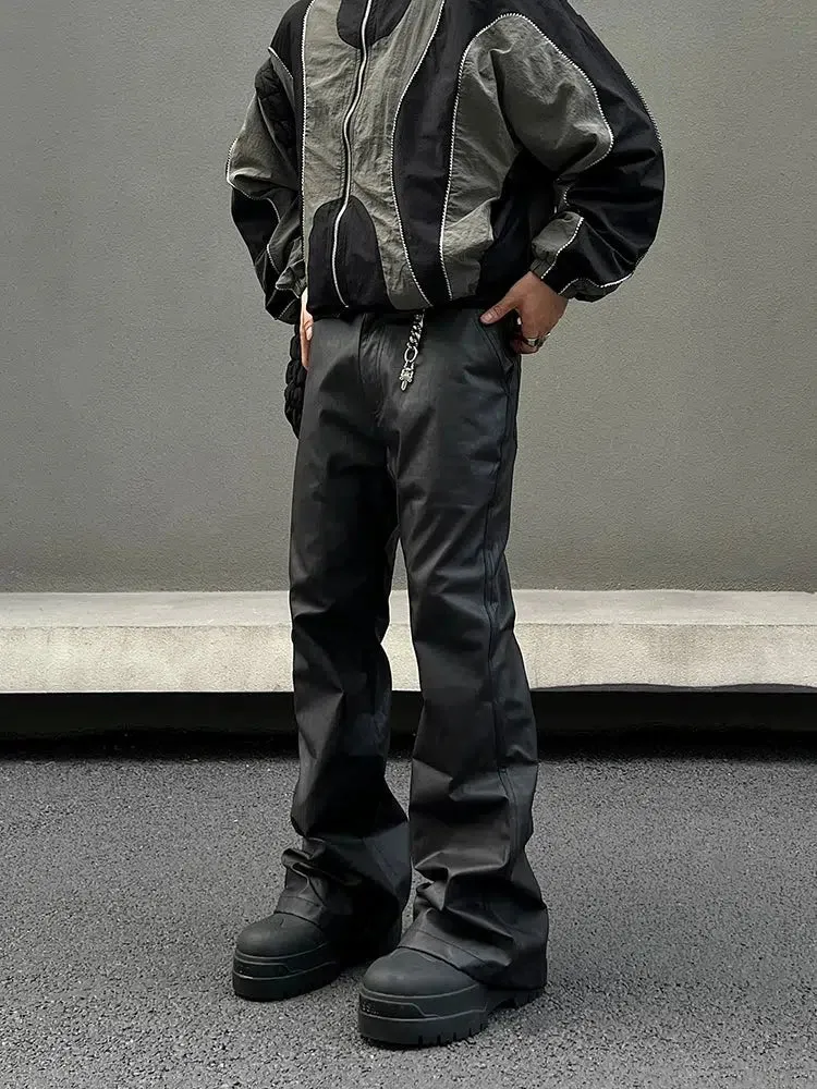 Black Straight-leg PU Leather Pants