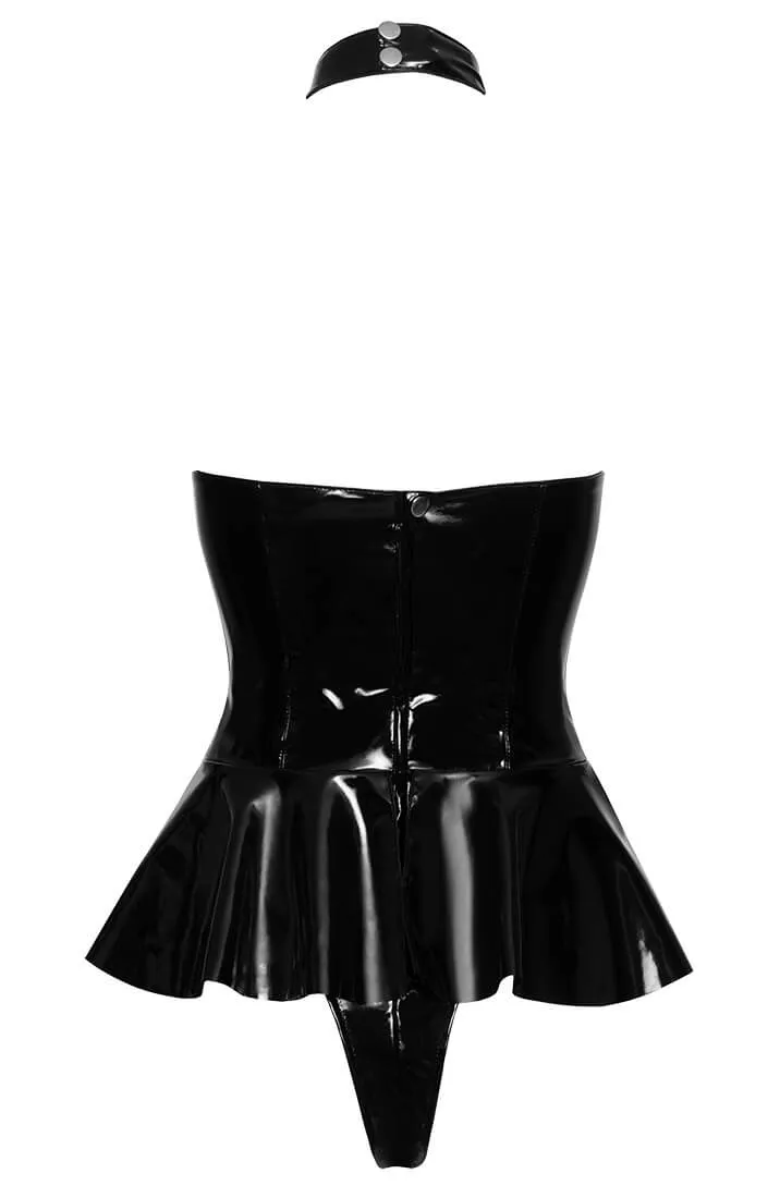 Black vinyl bodysuit with peplum - The Affair