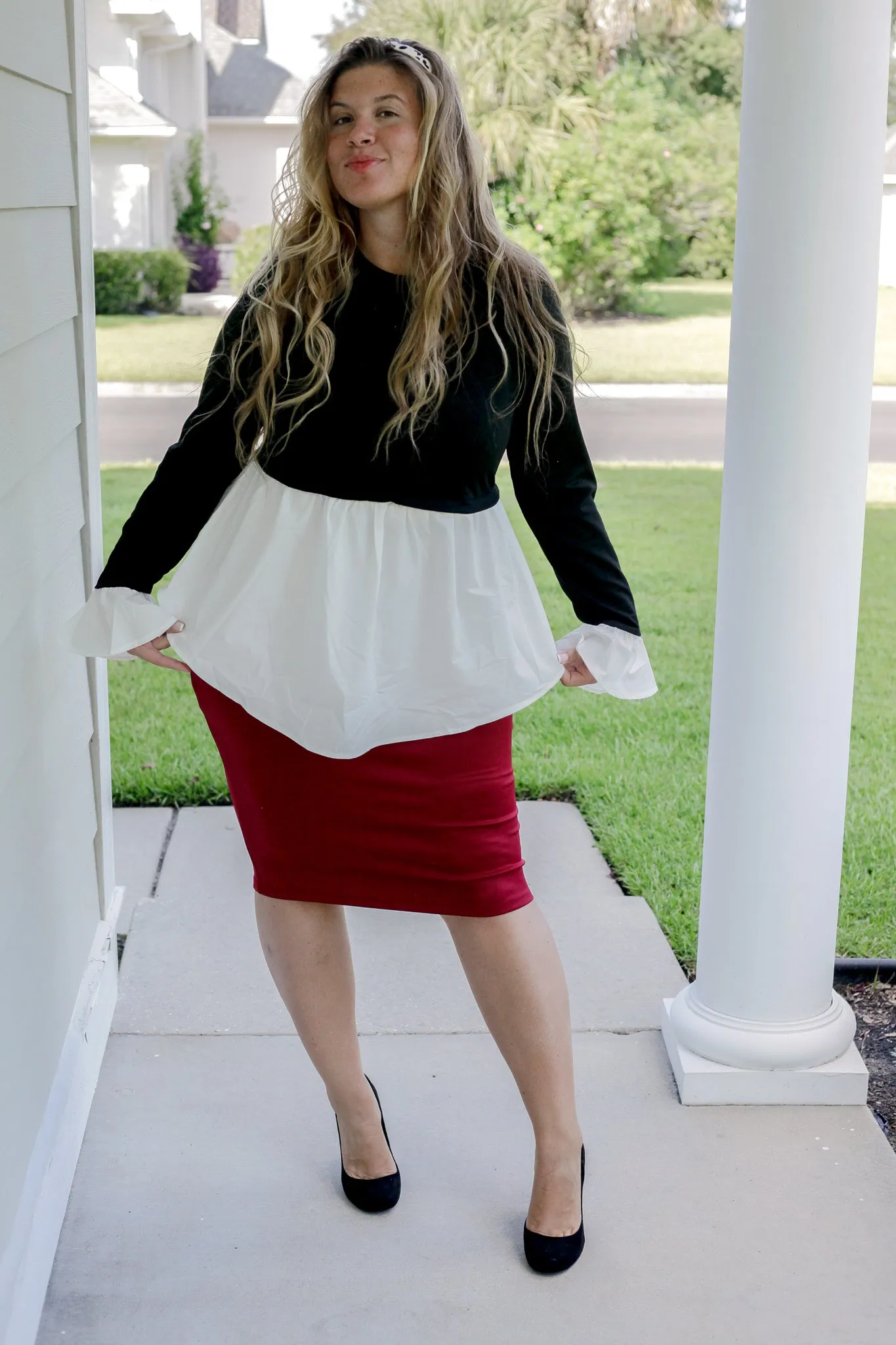 Black White Peplum Top