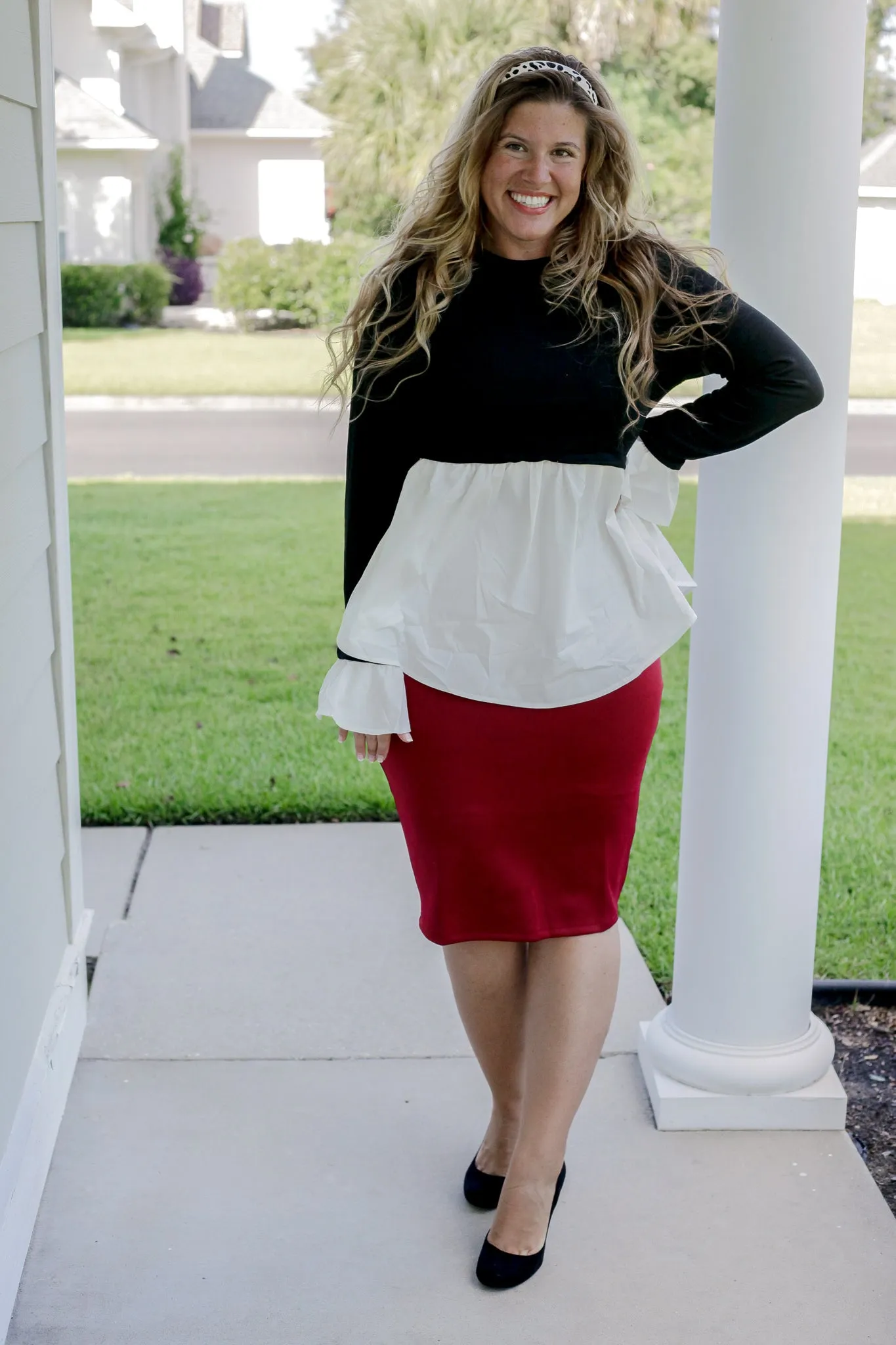 Black White Peplum Top