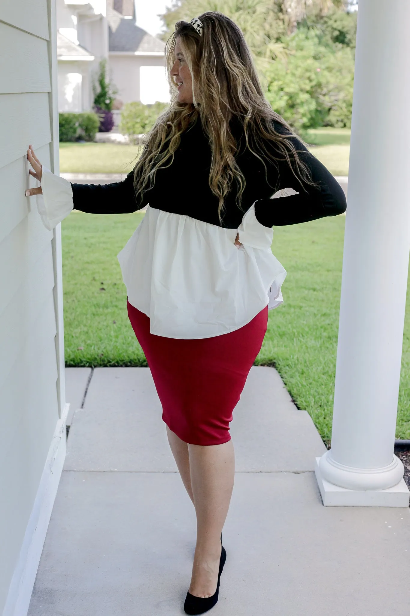 Black White Peplum Top
